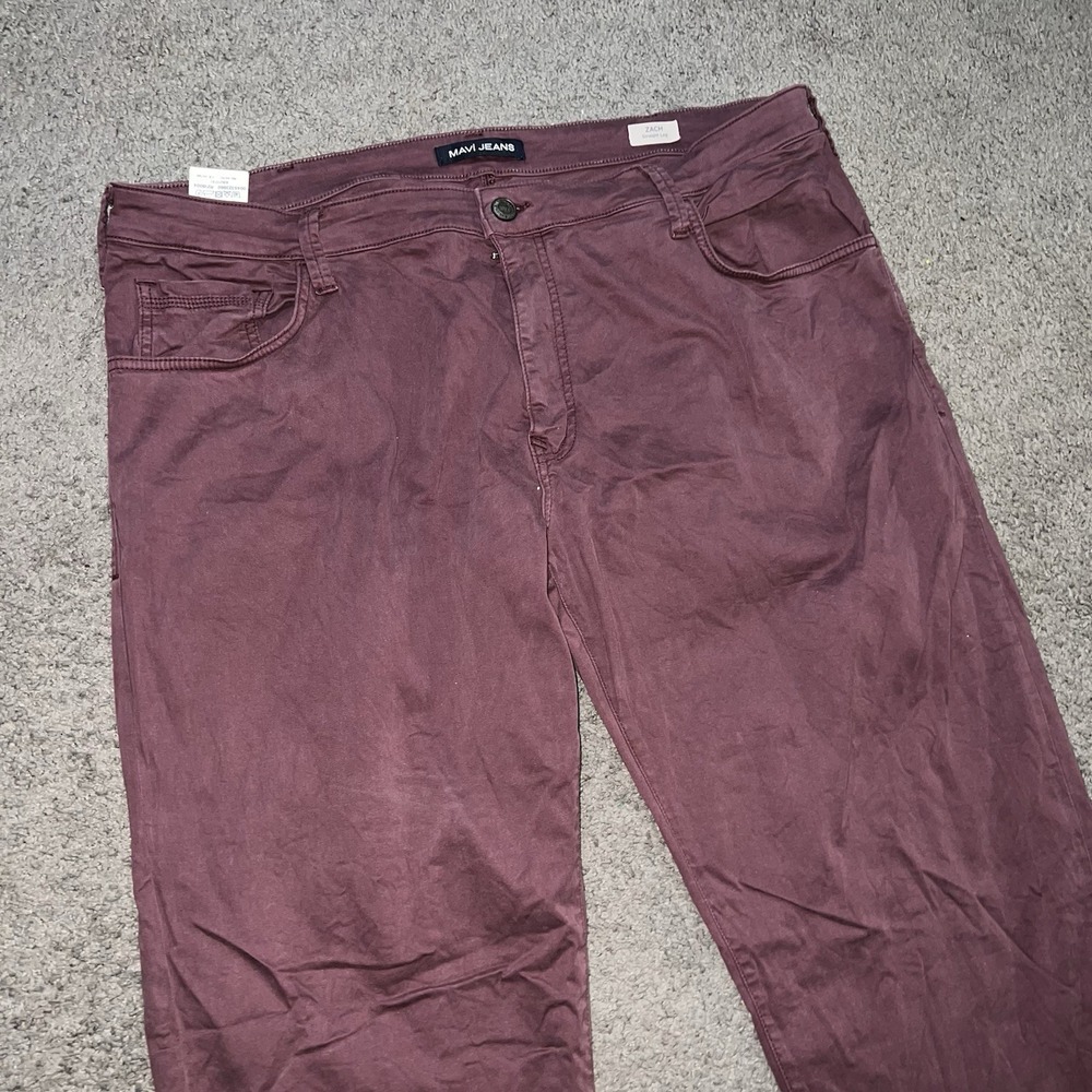 Mavi Jeans Mens 44x30 Burgundy Matt Relaxed Straight Leg Stretch Chino Denim